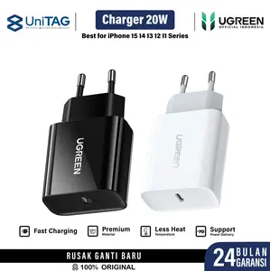 Kepala Charger for iPhone 14 13 12 11 X UGREEN PD 18W 20W USB Type C Lightning MFi Fast Charging