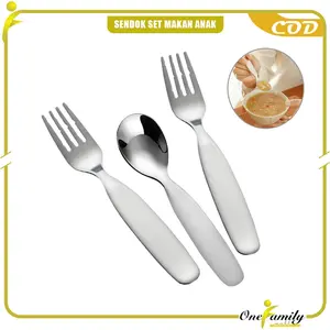 [COD] OFM C1404 Sendok Garpu Makan Anak Lucu Stainless Pegangan Pendek
