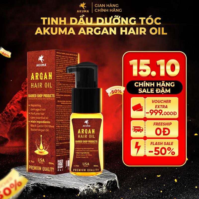 Tinh dầu dưỡng tóc AKUMA Argan Hair Oil 50ml giúp tóc chắc khỏe, bóng mượt, hương nước hoa nam tính