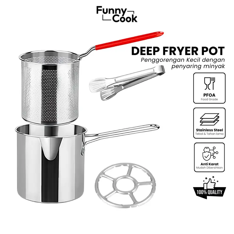 [GRATIS TATAKAN] Funnycook 4 in 1 Mini Deep Fryer Panci Penggorengan Kentang Saringan Minyak dan Capitan Makanan Multifungsi Kitchenware 0