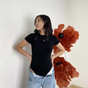 [Lolabae] GISEL XXL Bodysuit Wanita | Bodysuit Basic Polos Lengan Pendek | Kaos Jersey Spandex | Atasan Wanita