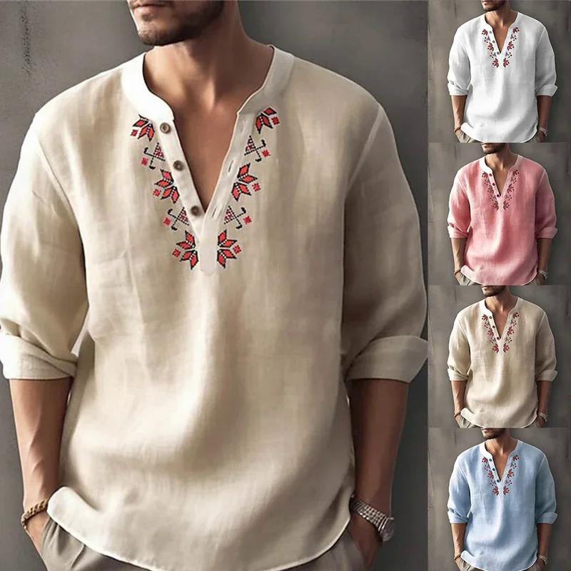 Áo Cánh Nam, Phong Cách Bohemian Cổ Điển In Hình, Tay Áo Dài, Áo Sơ Mi Cài Cúc Thường Ngày Dáng Rộng Vừa Vặn, Henley Cổ Chữ V, Thích Hợp Cho Các Hoạt Động Đi Biển, Áo Phông Hawaii Menswear Kate 0