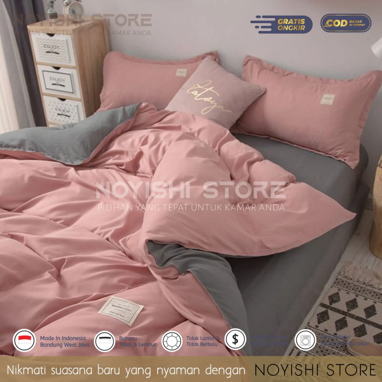 Sprei Set Bedcover Polos Two Tone Kualitas Premium Ukuran 200, 180, 160, 140, 120, 90 Paket Lengkap Sprei  Sudut  Karet Sarung Bantal & Sarung Guling Kain Kasur