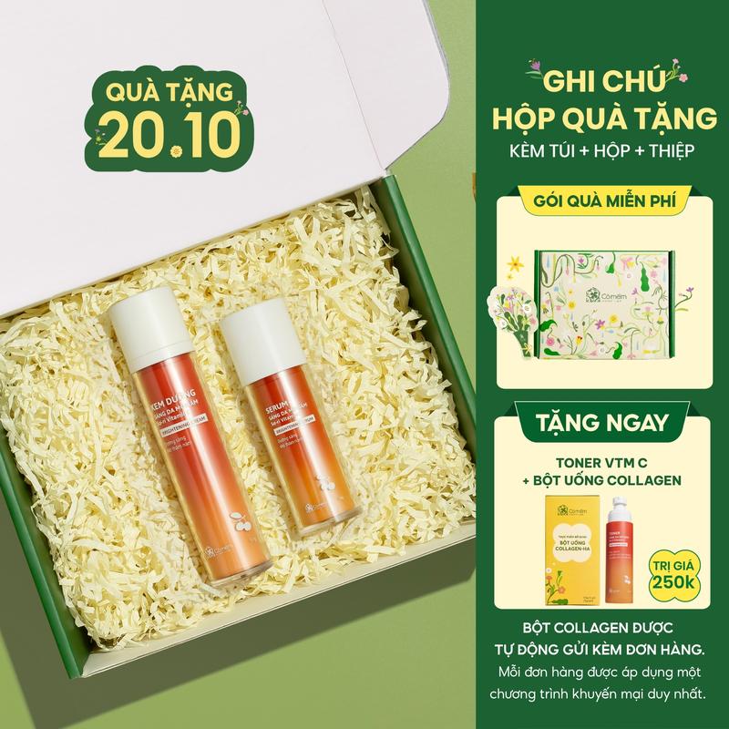 Bộ Đôi Serum Và Kem Dưỡng  Vitamin C chiết xuất Sơ-ri  Giúp Dưỡng Sáng Da Mờ Thâm Nám Tàn Nhang Cỏ Mềm