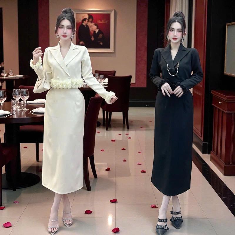  VP Set áo váy CRAZYTEEN S6578 gồm áo vest tay dài form lửng và chân váy suông để đi chơi   Áo kiểu nữ  Chân váy nữ   Set đồ nữ đẹp 