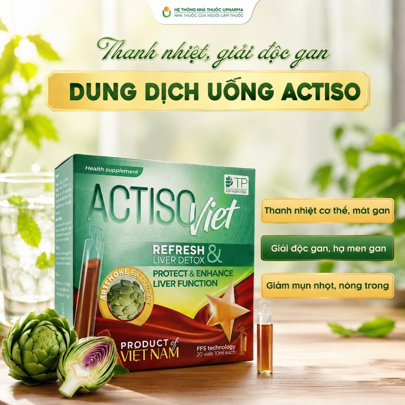 ACTISO Viet - Dung Dịch Uống Hỗ Trợ Mát Gan, Thanh Nhiệt, Giải Độc Gan, Hạ Men Gan - Hộp 20 Ống 10ml