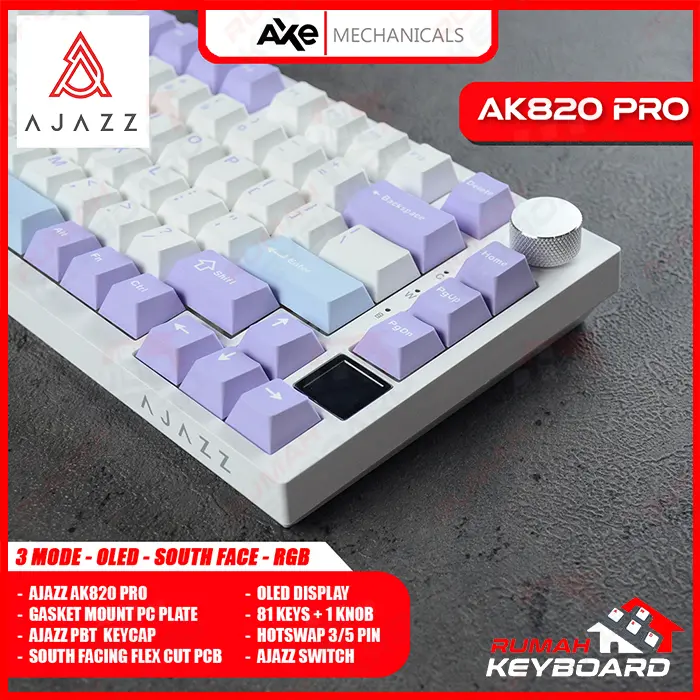 MECHANICAL KEYBOARD - AJAZZ AK820 PRO - 75% - OLED - GASKET - SOUTH 7