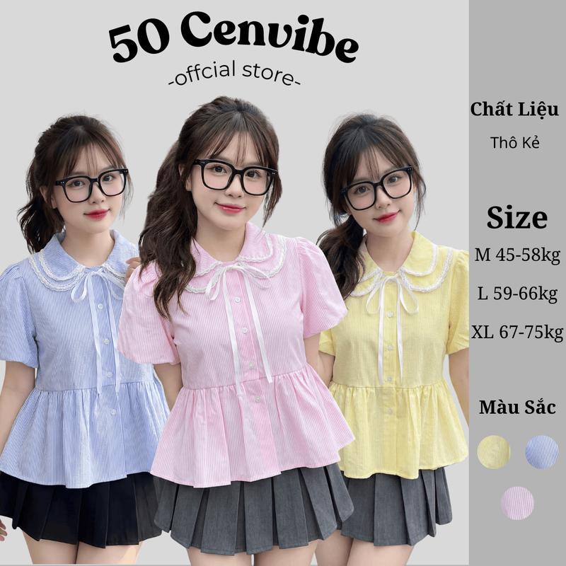 Áo Sơ Mi Nữ Dáng Babydoll Cổ Sen 2 Lá Phối Ren Cộc Tay Có Bigsize 45-75kg Phong Cách Korea 50 Cenvibe Clothing #319