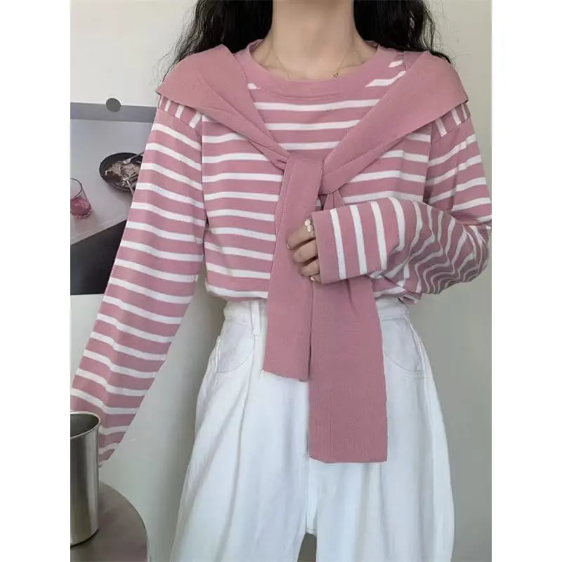Atasan wanita lily stripe tali bagian depan - atasan wanita rajut terbaru - gaya korean style OOTD 2024 regular fushia 5