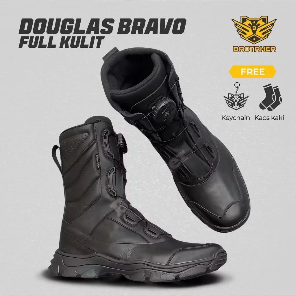 Sepatu Pdl Tali Putar Doglass Full Kulit Sol Bravo Merk Brotrher Boots Pertengahan betis Pertengahan betis