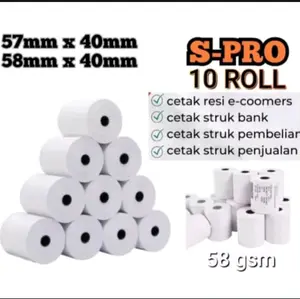 Kertas struk printer thermal ukuran 58x40mm Youke per 10 Pcs Sintetis untuk mesin printer thermal ukuran 58mm Hitam  paper roll