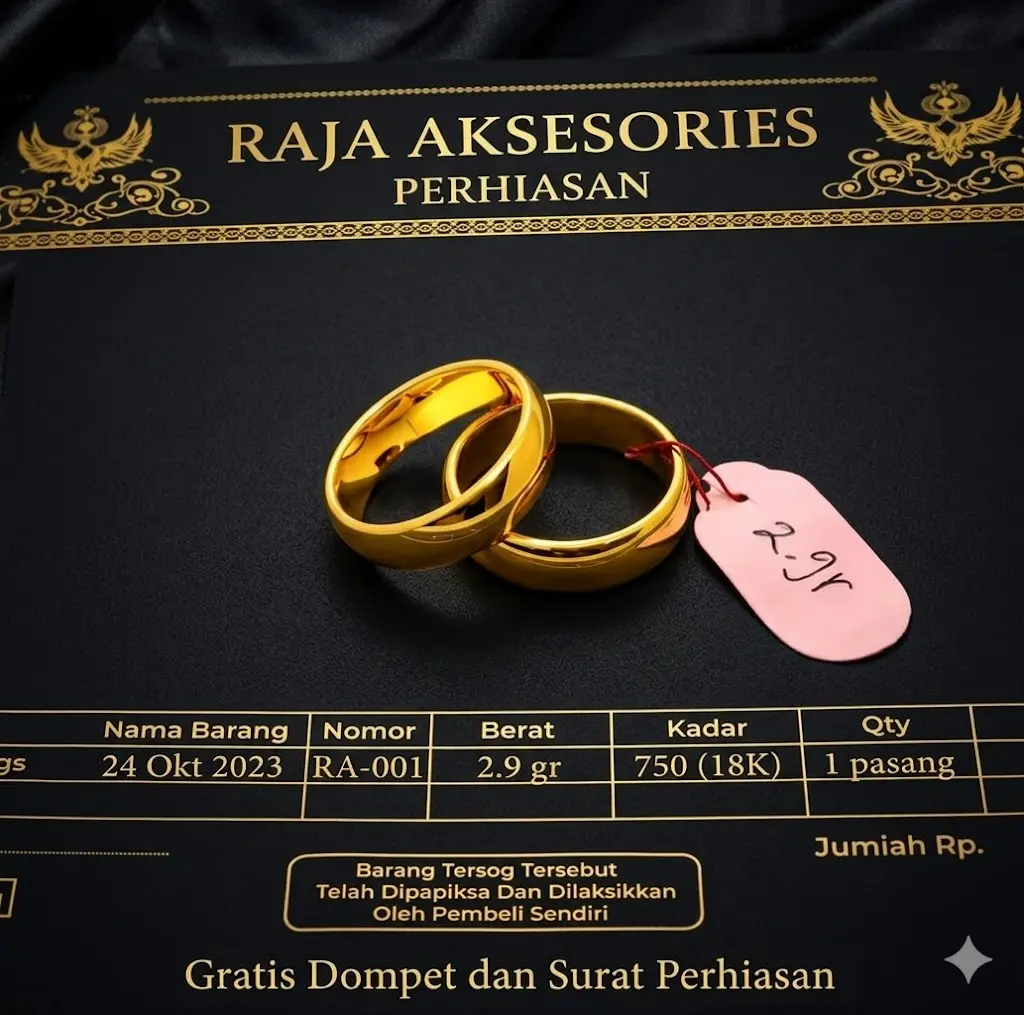Cincin Couple Polos Lapisan E.M.A.S Muda Asli Gratis Dompet Dan Surat Perhiasan Dari Toko
