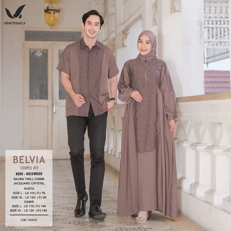 BEST SELLER BELVIA COUPLE ORI VENTE / BELVIA SET COUPLE GAMIS KOKO KURTA TWILL KOMBI JAGUARDCRYSTAL LD110 LD120 SIZE L SIZE XL BUSUI GAMIS DRESS ABAYA SET KOKO BAJU COUPLE AYAH IBU