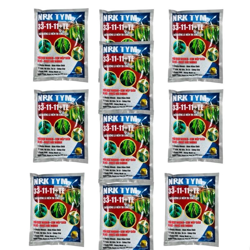  Bộ 10 Gói Phân Bón Lá 33-11-11 TE Giúp Nhú Đọt Nhanh Mập Đọt Phục Hồi Cây Xanh Lá. 1 Gói 250Gram Pha 200 Lít. 