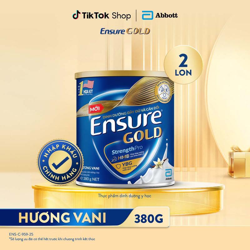 COMBO 2 LON SỮA ENSURE GOLD MỚI CẢI TIẾN DẠNG BỘT HƯƠNG VANI 380G