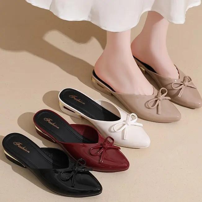  Sục nữ thiết kế nơ hở gót hoa cài tiểu thư- Lù Store 634 