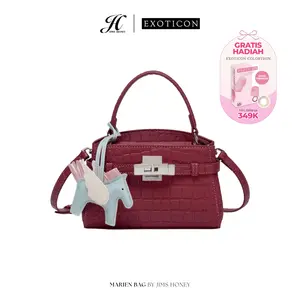 JIMS HONEY - Marien Bag With Charm - Tas Selempang Wanita - Tas Kantor Hand bag Croco texture Free Gantungan kunci 3in1
