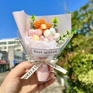 Ramo de flores de mini hilo de San Valentín, flores pequeñas frescas realistas, decoración de escritorio, regalo de fiesta, adecuado para mujeres, hombres, esposa, mamá, maestra, niño