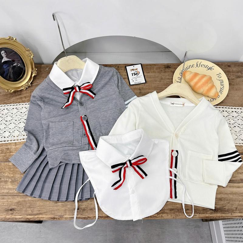  Váy bé gái sang chảnh Set 3ct áo cadigan áo cổ yếm trắng mix chân váy 10-30kg 