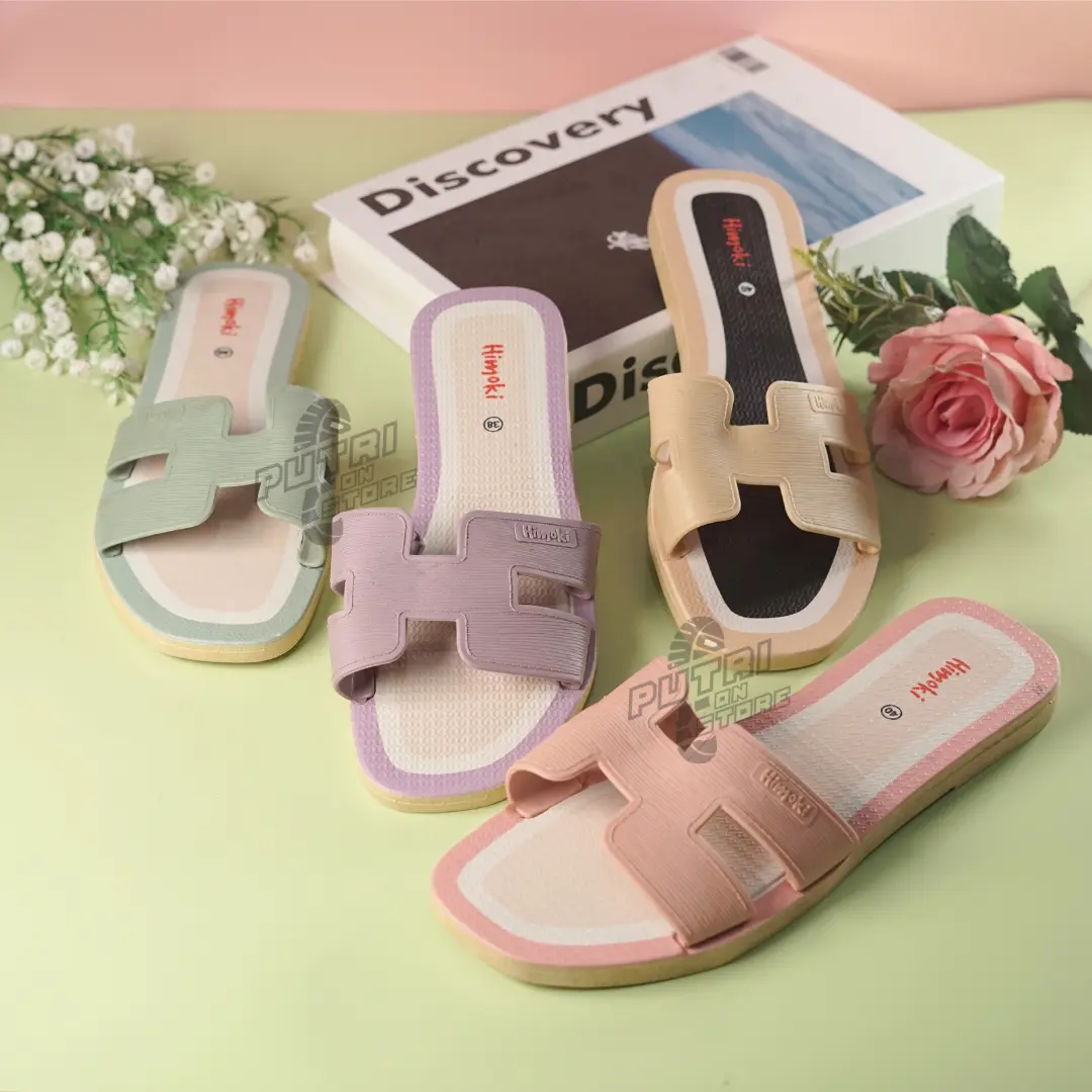 Sandal Korea wanita flat harian bahan karet elegan size 37-40