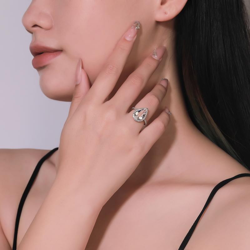 Product Introduction of Natual White Topaz Ring Water Drop Shape S925 Sterling Sliver White Gemstone Wedding Birthday Gifts 3