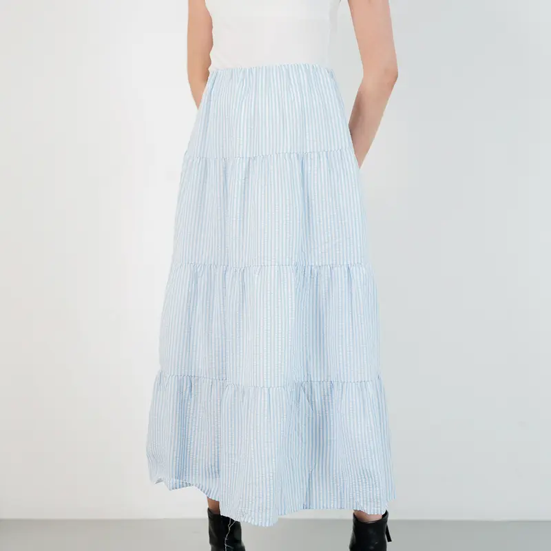 This Is April Rok Maxi Striped Ruffle Textured Wanita Elxie Skirt Blue 200193 (RESTOCK) 0
