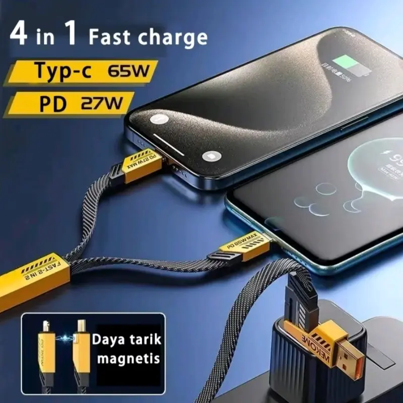 Charger Casan 660W Batok 131 + Kabel Data Fast Charging 4in1 USB Type A, Type C, iOS Multiple Charging 2