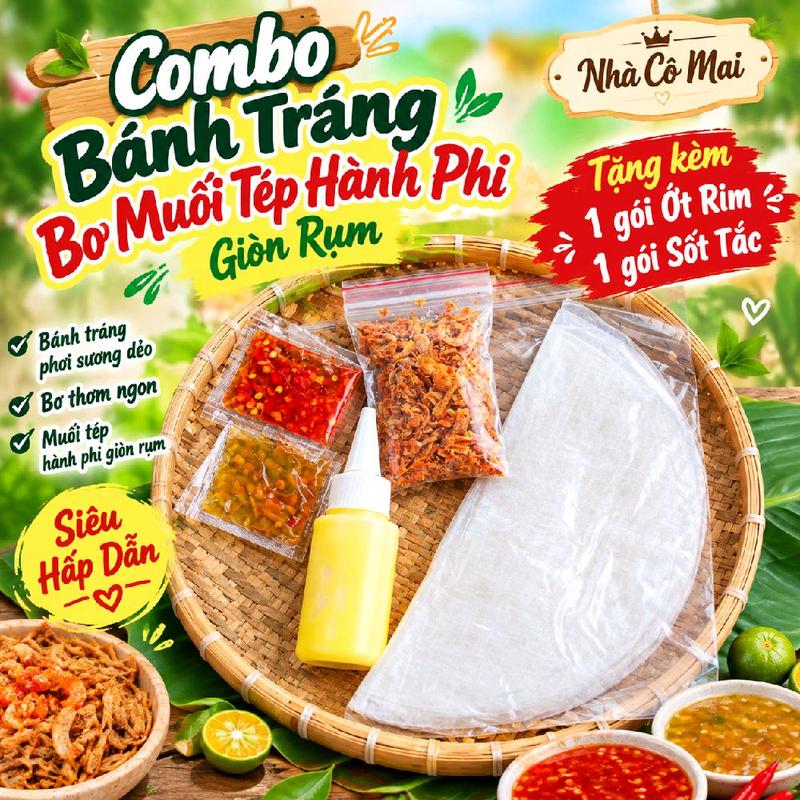 sét bánh tráng phơi sương ăn kèm bơ muối tép hành phi ớt rim sốt tắc
