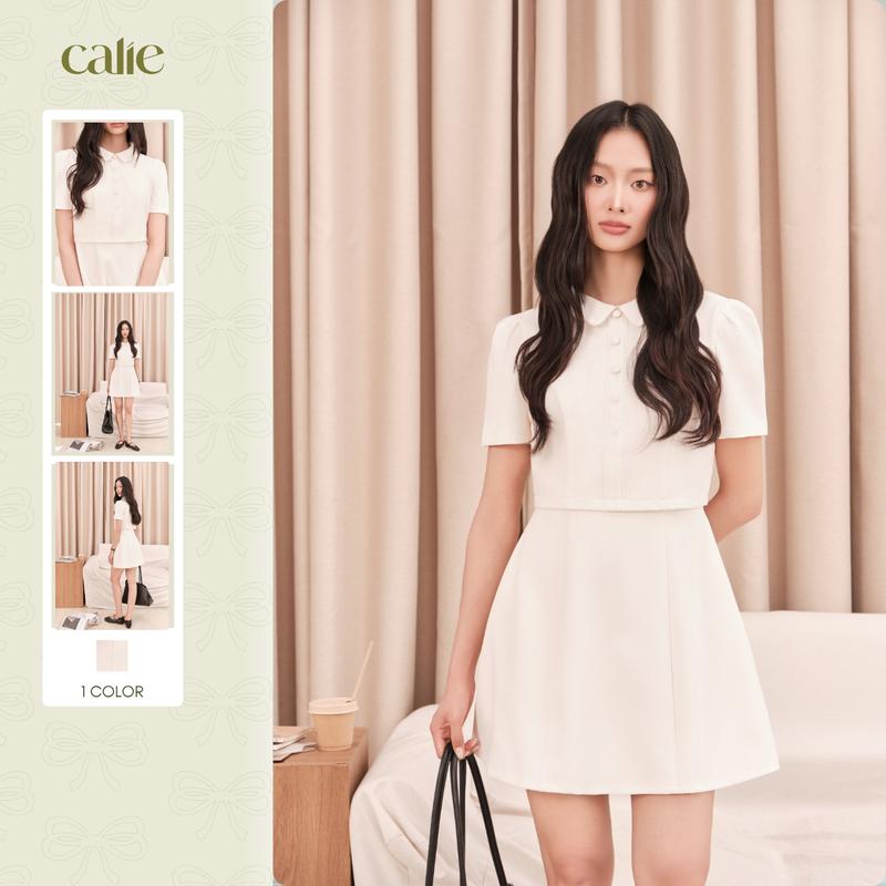 (LATE BLOOM) Váy tuypsy giả set cổ sen tay bồng, dáng xinh kiểu tiểu thư, thời trang thiết kế Calie VX414