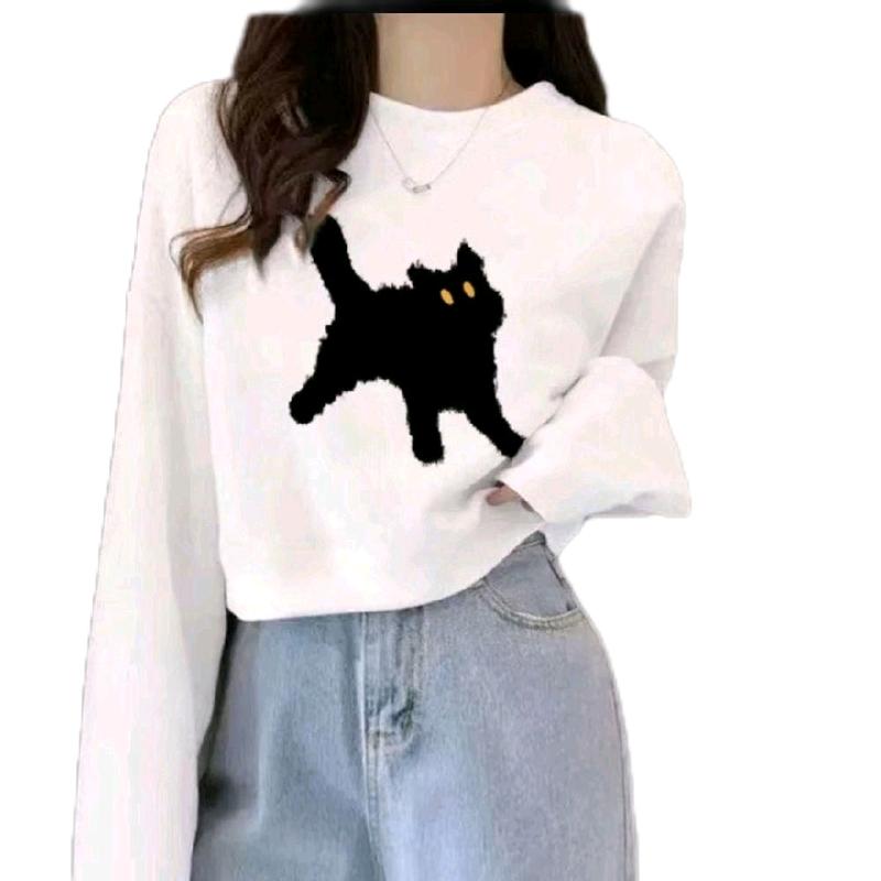 Kaos Wanita Lengan Tangan Panjang Wanita Katun - Atasan Polos Dewasa - Baju, Hitam Cewek Kaos Oblong Distro Combed Oversize Nyaman 2