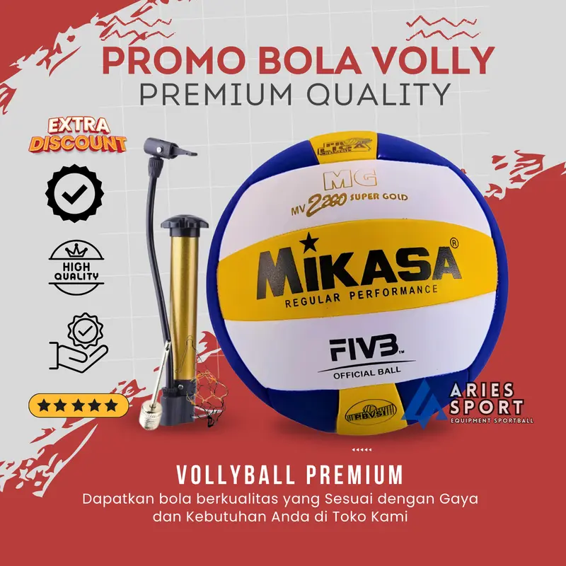Bola Voli Volley Mikasa supergold jahit mesin Berkualitas Gratis Pompa+pentil dan jaring 0