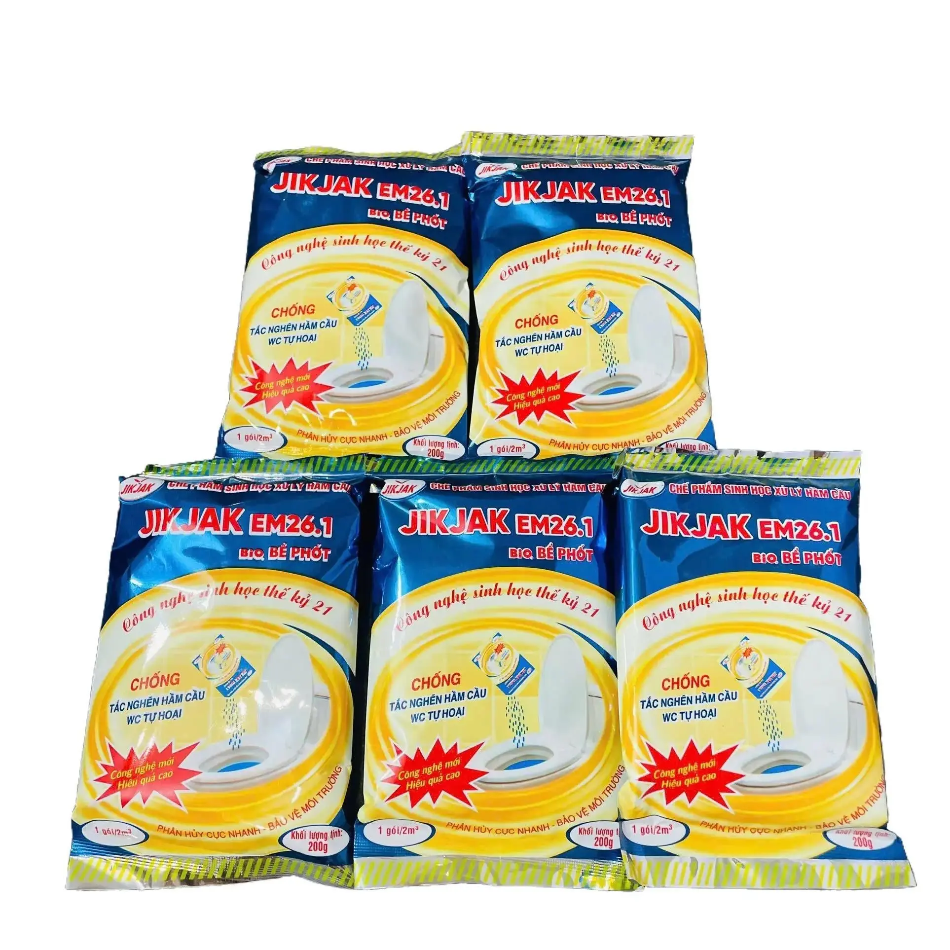 Combo 5 Gói Men Vi Sinh Xử Lý Bể Phốt JIKJAK 200g, Khử Mùi Hôi Hầm Cầu, Chống Tắc Nghẽn Bể Phốt, Công Nghệ Sinh Học Phân Hủy Nhanh Bảo Vệ Môi Trường Làm Sạch