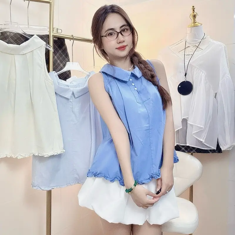 Áo babydoll cài nút cổ mặc được nhiều kiểu xinh