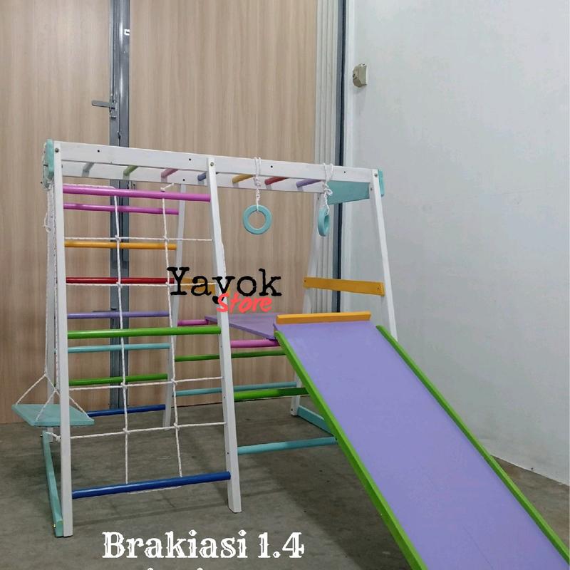 Brakiasi Tipe 1.4 Meter papan duduk // warna pelangi / natural - full colour / Playground anak kayu/ Montessori school Mainan 9