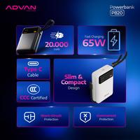 Gambar Powerbank ADVAN PB20 CCC Certified 20000 mAh Fast Charging 65W Type-C Slim & Compact Proteksi Overcurrent & Short-Circuit Support Laptop Smartphone - Black dari ADVAN OFFICIAL_NEW Kab. Tangerang 2 Tokopedia
