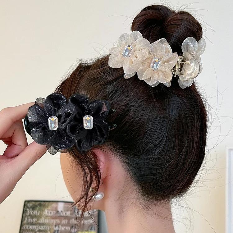 Kẹp Đầu Maruko, Thiết Kế Hoa Lưới Dành Cho Nữ, Thiết Bị Cố Định Đầu Sau, Kẹp Tóc, Mũ Đội Đầu, Mẫu Mới Nhất, Thời Trang, Đẹp, 2025 Kẹp búi bông