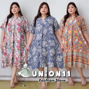 Union11 - Dress Wanita Jumbo Xxxxl Muat BB 100KG / Gaun Casual Big Size Ld 126Cm / Baju Katun Rayon Santai Araga