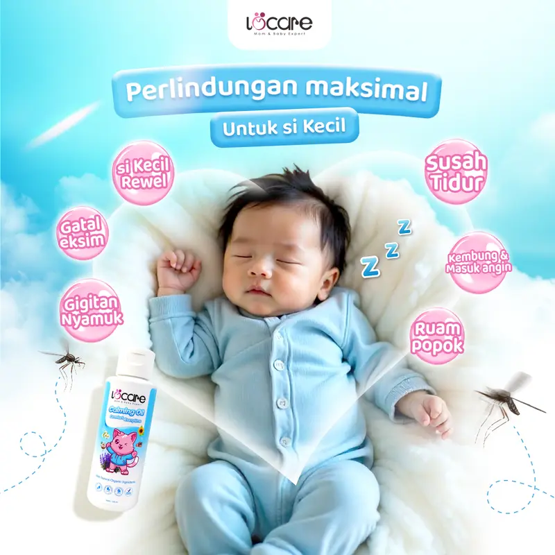 LOCARE CALMING OIL 100ml 2 PCS Untuk Baby Bayi Newborn dan ANAK HINGGA 7 TAHUN - MENENANGKAN - MELINDUNGI DARI NYAMUK - TIDUR NYENYAK - Mengurangi GATAL dan RUAM POPOK - Hangat Nyaman Untuk Si Kecil 1