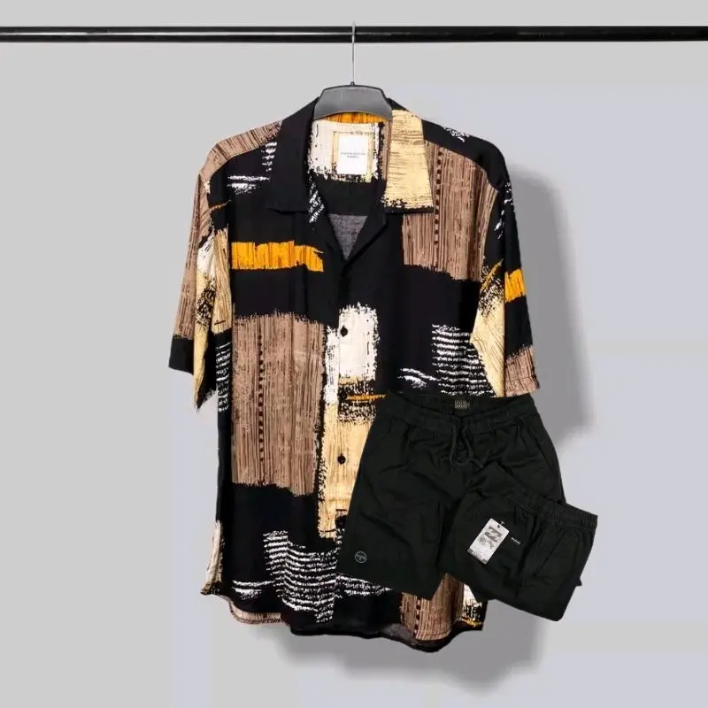 ONE SET SETELAN KEMEJA allora PRIA WANITA  MOTIF AMARILO PREMIUM RAYON COTTON  Celana  Katun Casual Lengan pendek keren  Santai trandy Panjang Polos 6
