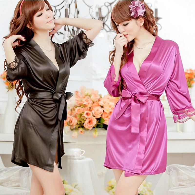 Hot Women Sexy Faux Satin Lace Silk Underwear Lingerie Nightdress Sleepwear Robe 0