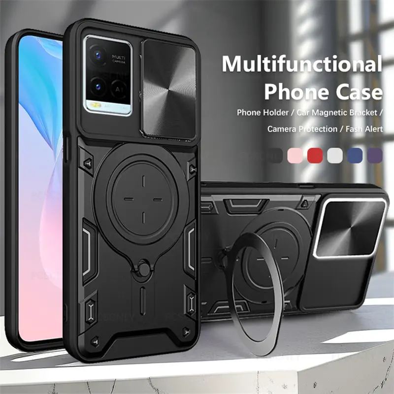 Shockproof Armor Phone Case For VIVO Y21 Y21s Y21t Y21g Y21a Y21e Y33s Y32 Y33t T1x Holder Casing Camera Protection Sliding Hard Back Cover New Design V2111  V2110  V2135  V2152  V2109  V2158A  V2143