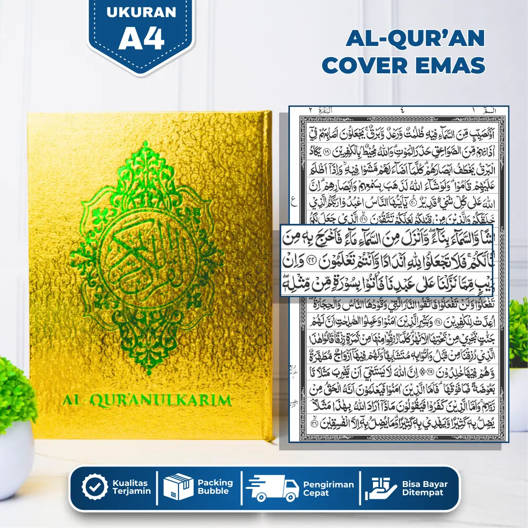 Gema Risalah Alquran Cover Emas A4 Khat Bombay Premium HVS 21x30cm Non Terjemah