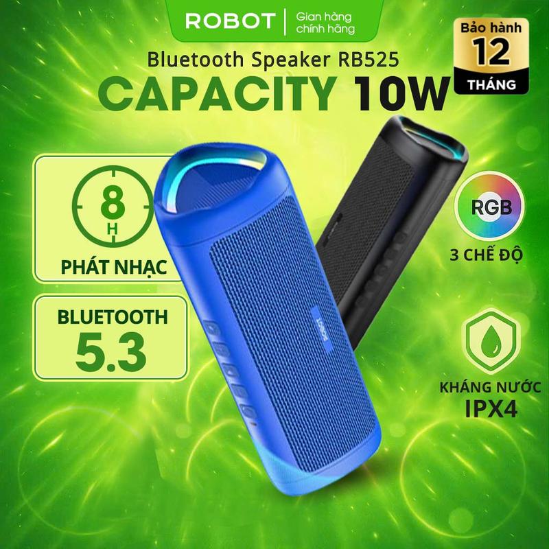 Loa Bluetooth Mini ROBOT RB525 Bass Mạnh Công Suất 10W Led RGB Kháng Nước IPX4 - Hỗ Trợ Kết Nối AUX/ USB/ Thẻ Nhớ | Củ Loa Nghe Nhạc Phiên Bản Nâng Cấp | Bảo Hành 12 Tháng