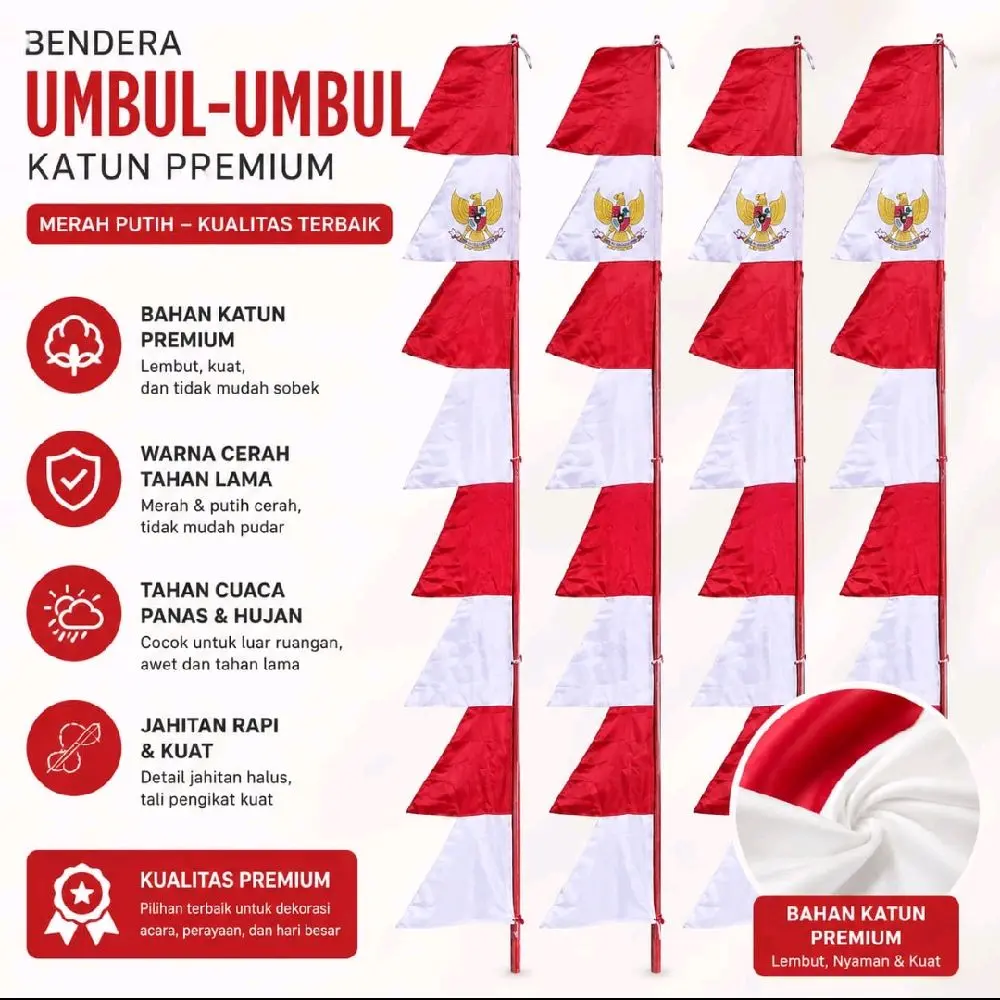 umbul umbul merah putih panjang 2,7 meter gelombang 8 tidak mudah pudar
