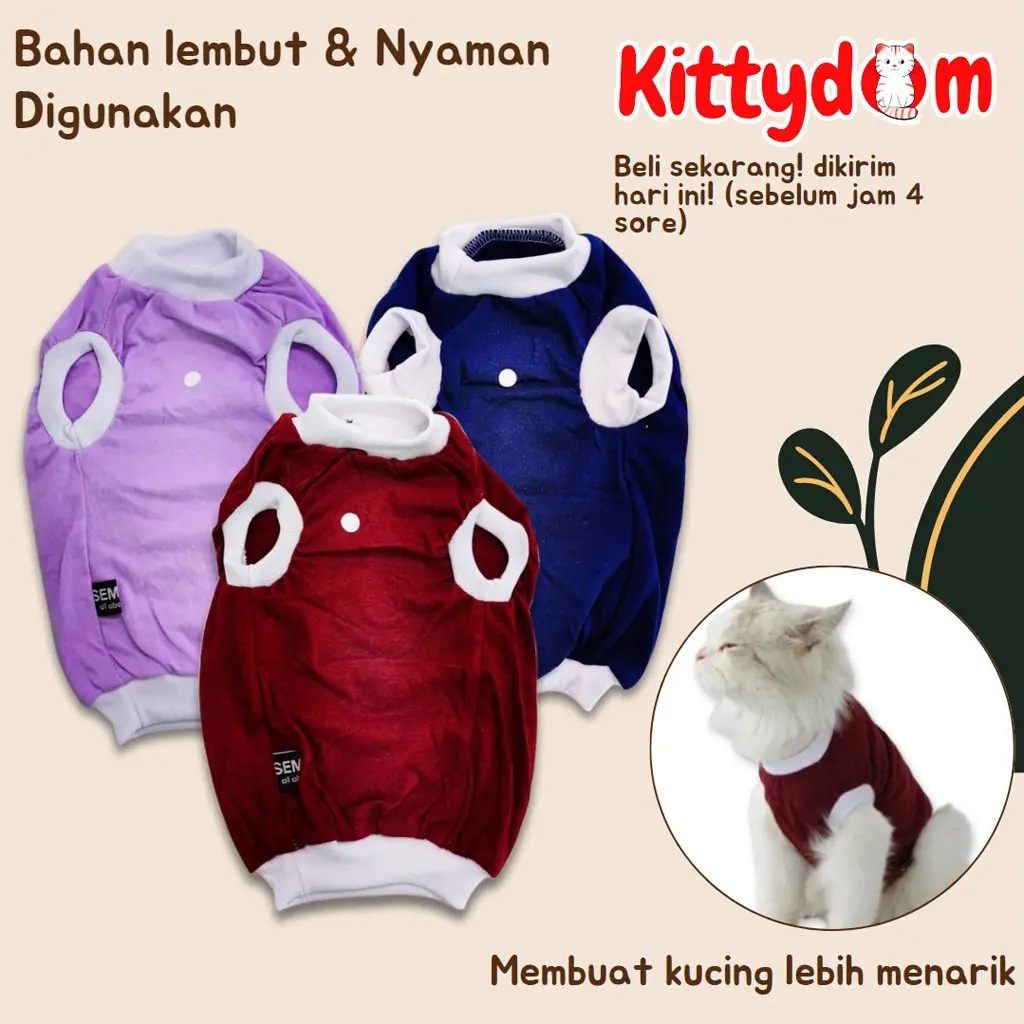 KITTYDOM Baju Kucing Katun Combed 30s Kostum Hewan Peliharaan Baju Kaos Tanpa Lengan Singlet T Shirt Kucing Anjing Cat Dog Kitten Adult Anabul Puppy