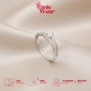 TANIE - Lumi Ring | Cincin Wanita Silver - Aksesoris Wanita | Cincin Wanita Titanium Tembaga | Cincin Wanita Simple Elegant Minimalist | Cincin Wanita Batu Diamond Zirkon Berkilau