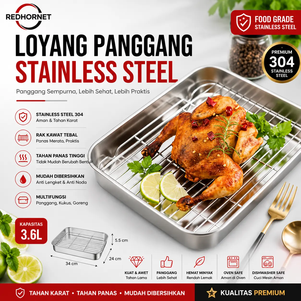 Loyang Oven Stainless Steel dengan Mesh Frame