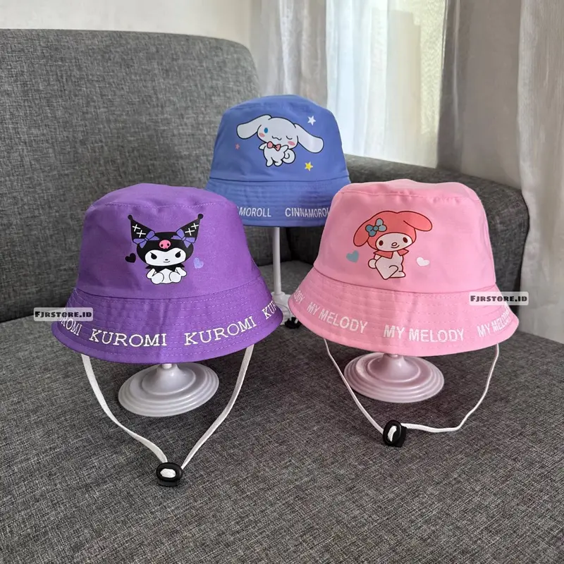 Topi Bucket Anak Perempuan Laki-laki Kuromi, Melody, dan Cinnamoroll 0