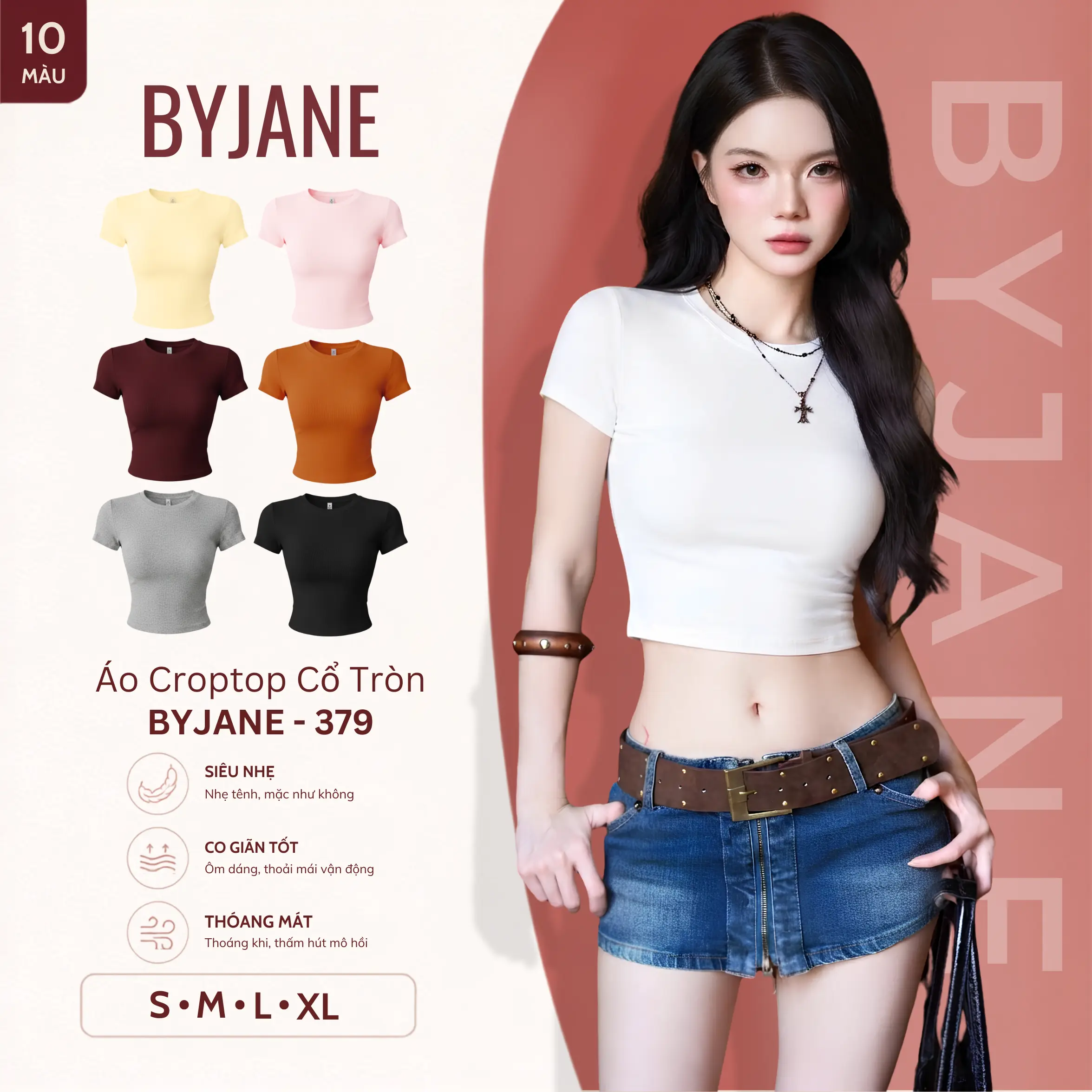 [ MÀU MỚI ] Áo Thun Cổ Tròn Crotop Chất Thun Mịn Co Dãn 4 Chiều BYJANE - 379