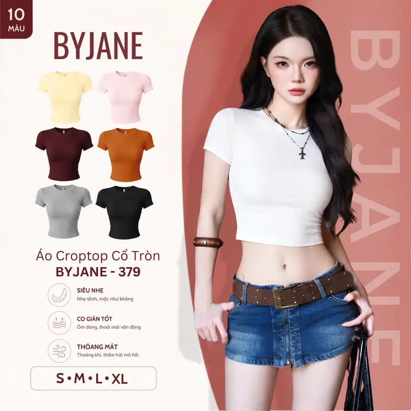 [ MÀU MỚI ] Áo Thun Cổ Tròn Crotop Chất Thun Mịn Co Dãn 4 Chiều BYJANE - 379 | BigBuy360 - bigbuy360.vn